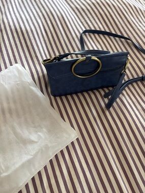 Sky Blue Vegan Crossbody Bag with Gold Metallic Ring Accent